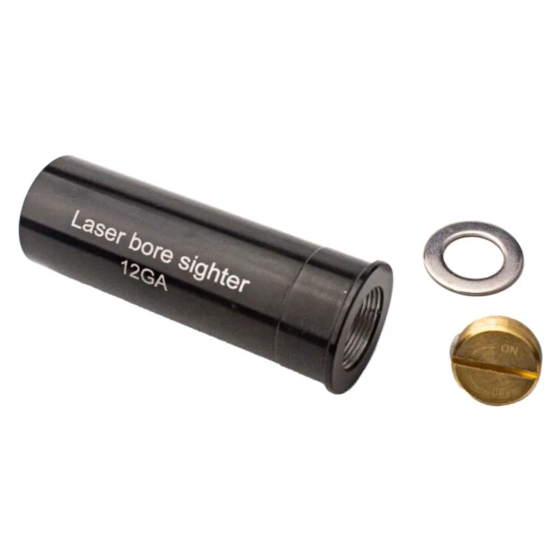 ON/OFF Switch 12GA Gauge Bore Sight Red Laser Dot Boresighter with 6 Batteries Cartridge Scopes Hunting