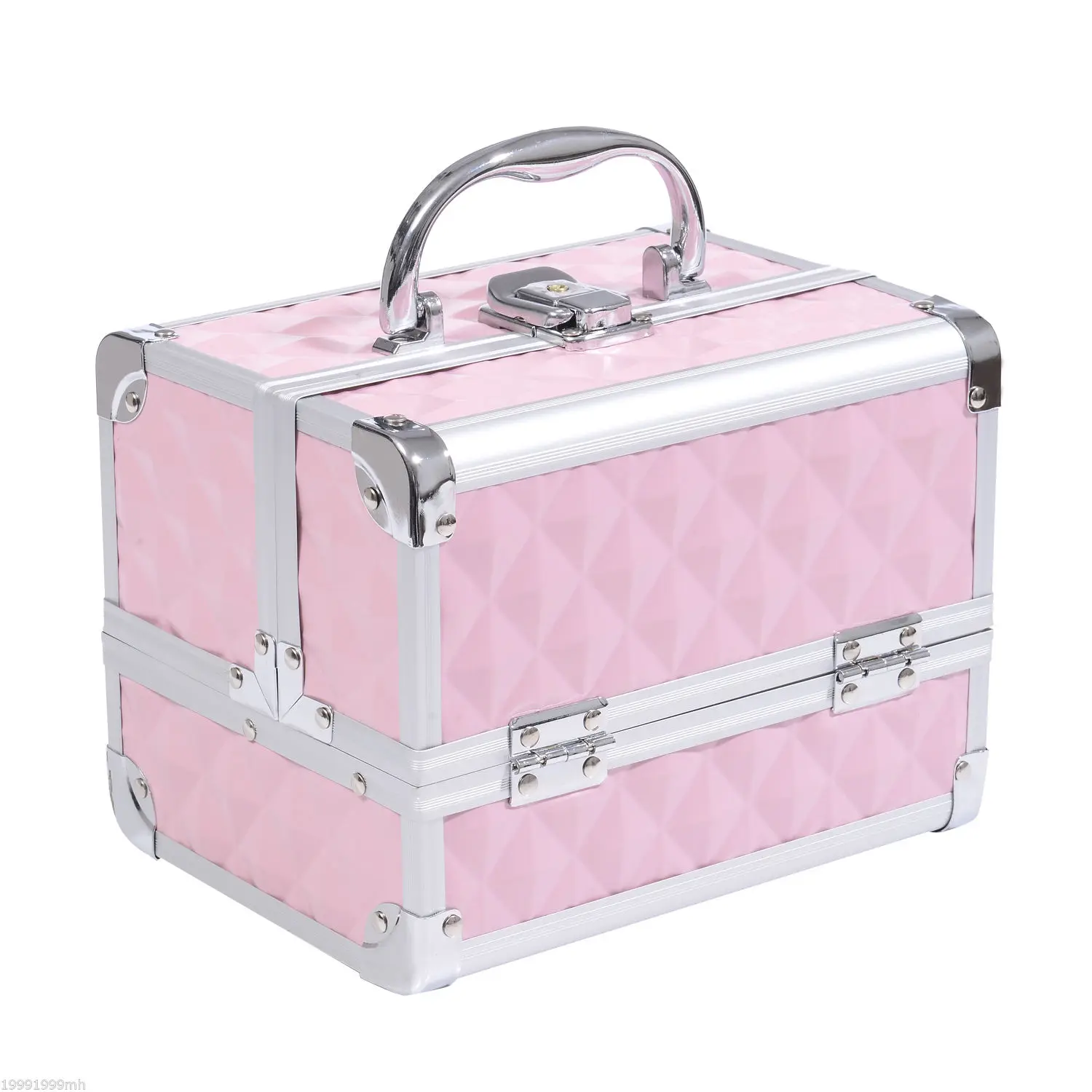 HOMCOM Mallette à maquillage - rangement produits de beauté - rangement à 3 niveaux avec miroir verrouillage avec 2 clés dim. 20L x 15l x 15H cm rose