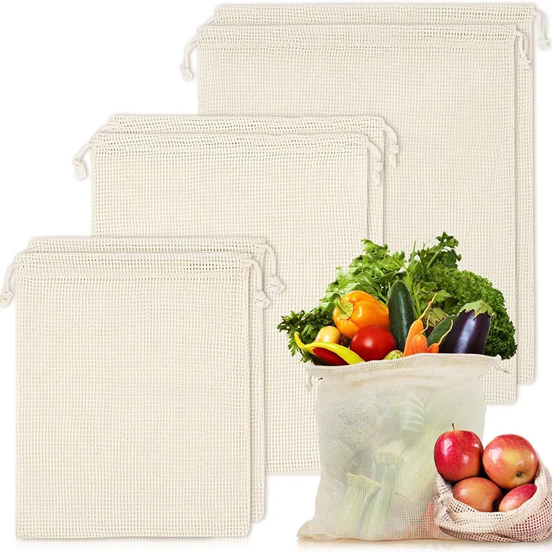 3 Sacchetti A Rete In Cotone Biologico Per Frutta E Verdura - Riutilizzabili E Lavabili, Capacità 9kg - 6