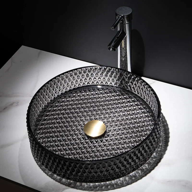 Bathroom Vessel Sink Crystal Glass Vessel Sink Faucet Tap Combo Countertop for Bathroom Hotel Deck Mount Sinks