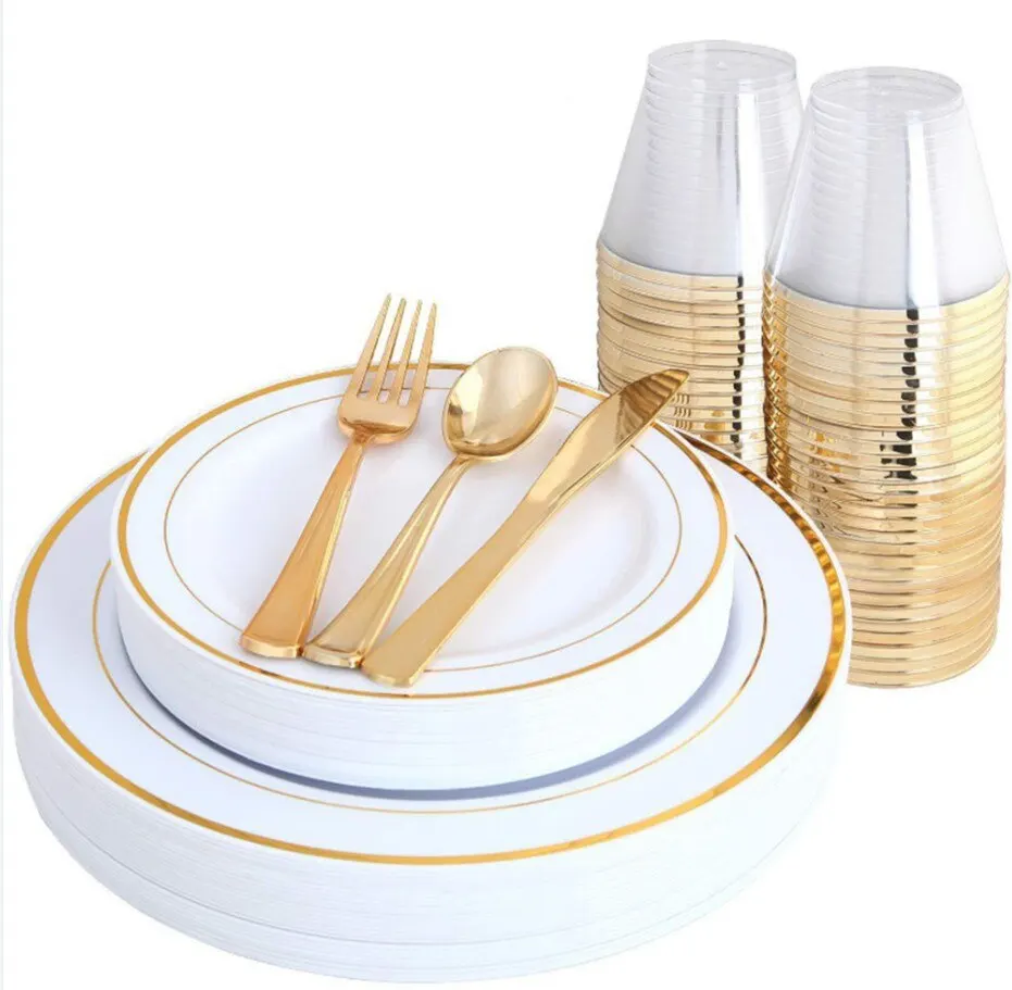 Gold Party Disposable Tableware Set Plastic Plate Cup Paper Kid Adult Birthday Wedding Bachelorette Party Decoration Baby Shower