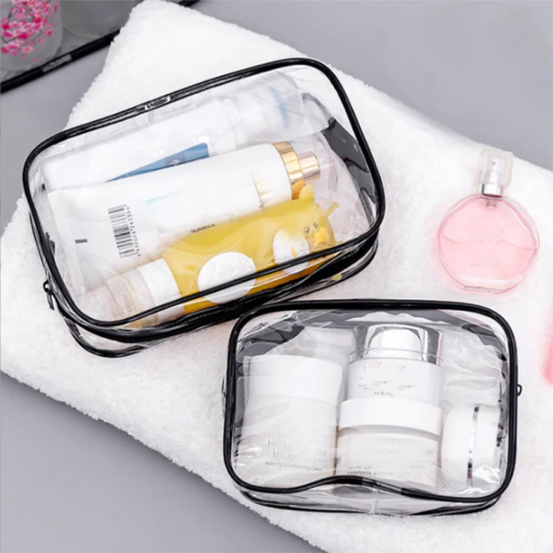Bolsa de cosméticos transparente para mujer, neceser de PVC transparente con cremallera, estuche de belleza, organizador de viaje, almacenamiento, neceser de baño