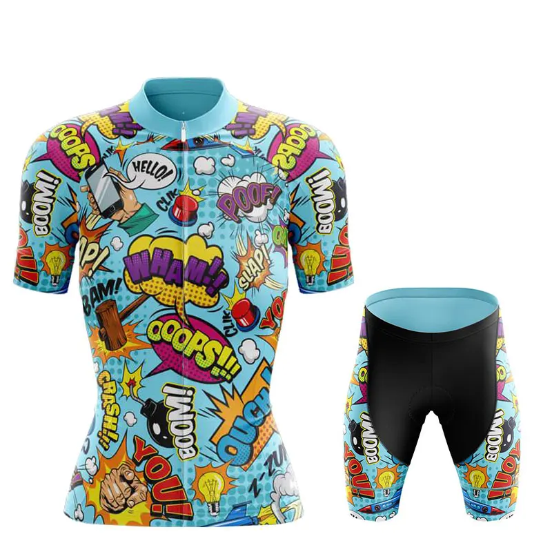 Woman‘s Cycling Jersey Set 2023 Funny Cartoon Summer Anti-UV Bicycle Clothing Short Sleeve Bike Clothes Maillot Ropa Ciclismo 3