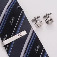 Custom Metal Cufflinks Tie Clip Wooden Box Engraved Gift for Man Dad Groomsmen Business Shirt Personalized Cufflinks Set 5