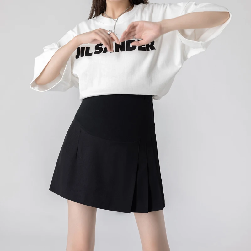 H8917# Maternity Skirt Pleated Design Dress High Waist Summer Slim Pregnancy Skirt
