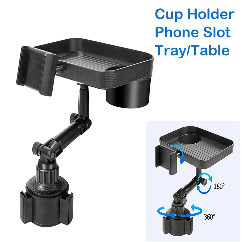 

360 Degree Rotation Car Cup Holder Tray Expanded Table Desk Adjustable Car Food Tray Cup Holder Phone Slot Organized Auto Acces