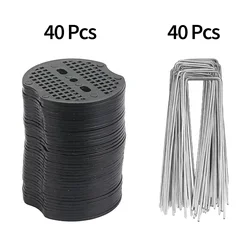 40-Pack Silver Metal U-Shape Garden Staples - Durable Ground Nail Film Fixing Tools (40 Sets)