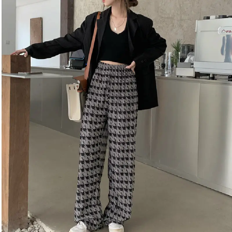 Print Pleated Wide-legged Pants High Waisted Women Trouser Spring Summer Streetwear Sweatpants Harajuku Y2k Pants Casual Korean
