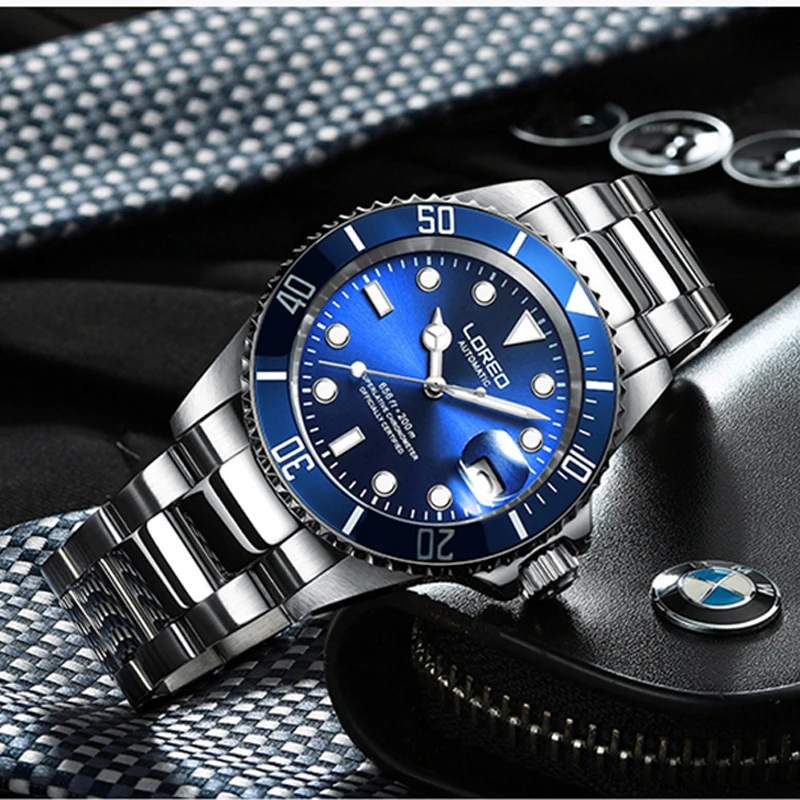 LOREO 20ATM Waterproof Automatic Watch for Men Luminous Sports Diving Date Mechanical Watches Seagull Movement Reloj Hombre mechanical watch diver watch