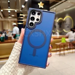 Luxury Matte Magnetic Translucent Phone Case with Magsafe Wireless Charging Compatibility - Samsung S23 Plus (Dark Blue)