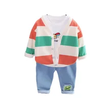 

2022 Spring Toddler Boys Clothes Stripes Casual Kids Boys Coat T-shirt Jeans 3pcs Outfit Children Clothing Suit for Boys FY01234