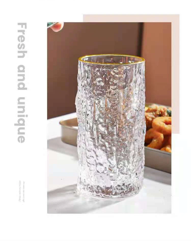 Ice Texture Gold Trimmed Crystal Drink Glass 300 &Amp; 400Ml