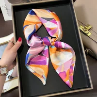 Luxury 2024 Square Silk Scarf for Women Hijab Hair Bands Neckerchief Female Satin Shawl Ribbon Headband Fashion Wraps Bandana 2