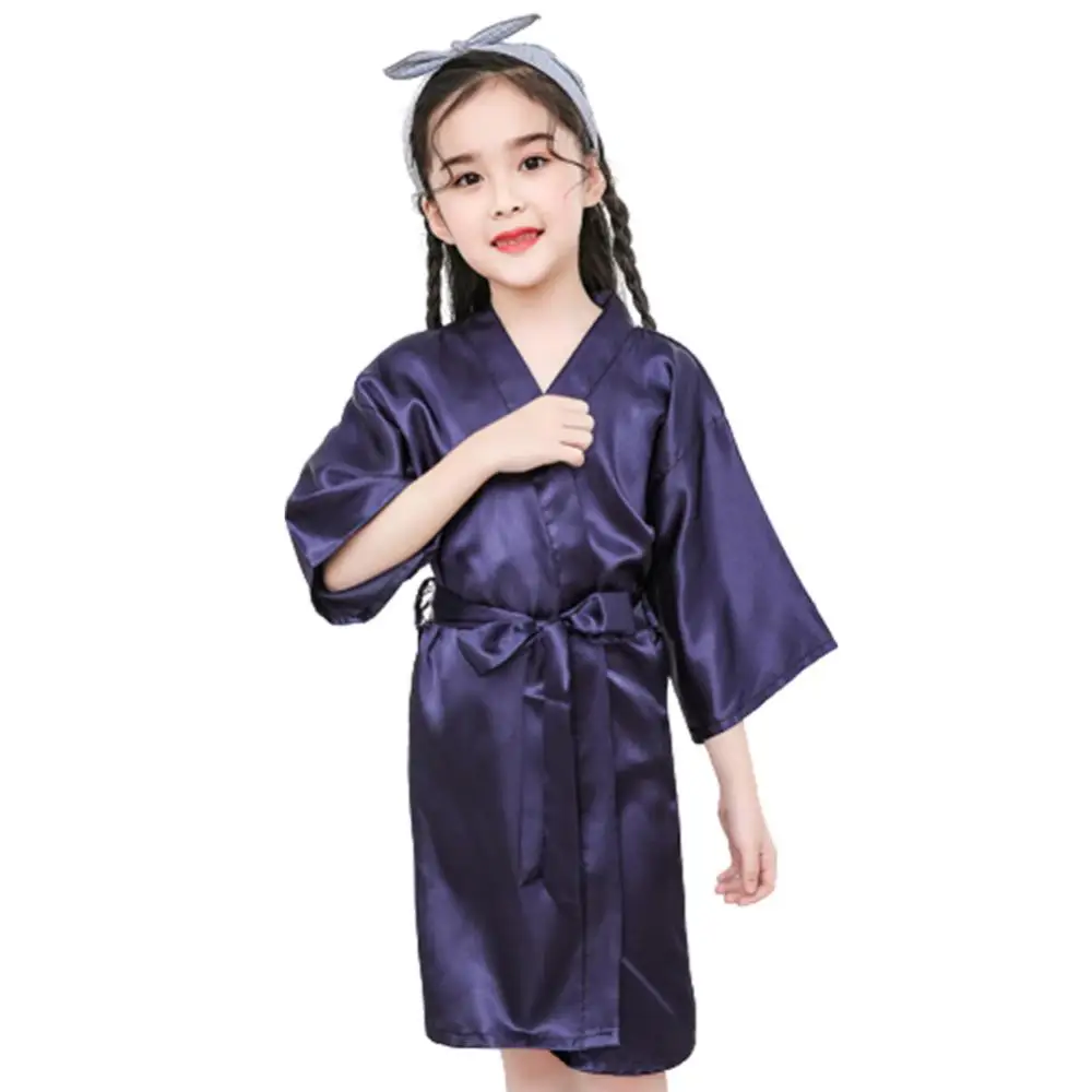 Effen Kleur Kids Badjas Meisjes Zijde Satijnen Kimono Gewaden Kinderen Badjas Nachtkleding Met Riem Nachtkleding Menina