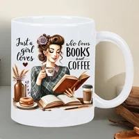 Book Lover Coffee Mug - Vintage Reading Woman Design with "Just a Girl Who Loves Books & Coffee" Quote - Insulated Ceramic 5