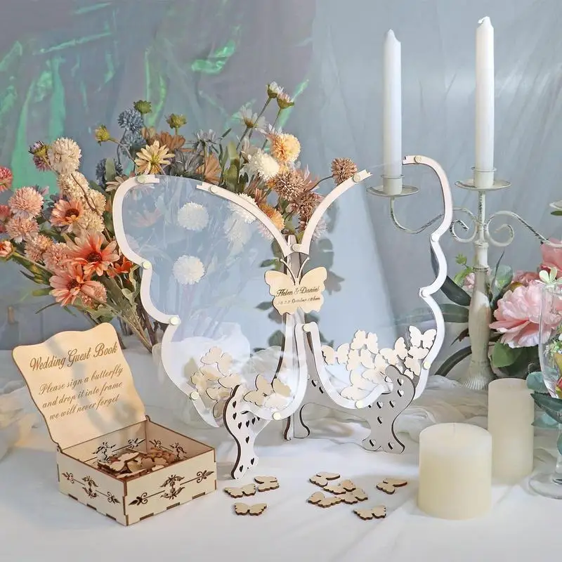 Butterfly Baby Shower Guest Book Wooden Wedding Decorations Ceremony Elegant Guestbook Keepsakes Birthday Graduation wedding guest book