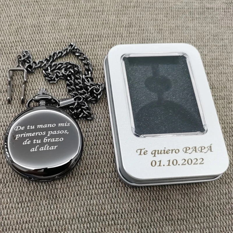 로고 이름 텍스트 사용자 정의 47MM 석영 맞춤형 회중 시계 빈티지 Bestman Groomsmen 결혼 선물 기념일 선물