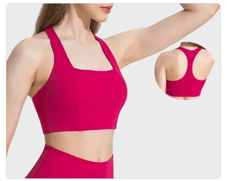 Lemon High Elastic Sports Vest With Fixed Pads Deep U Neck Workout Yoga Top Tank Halter Racerback Gym Fitness Bras for Women