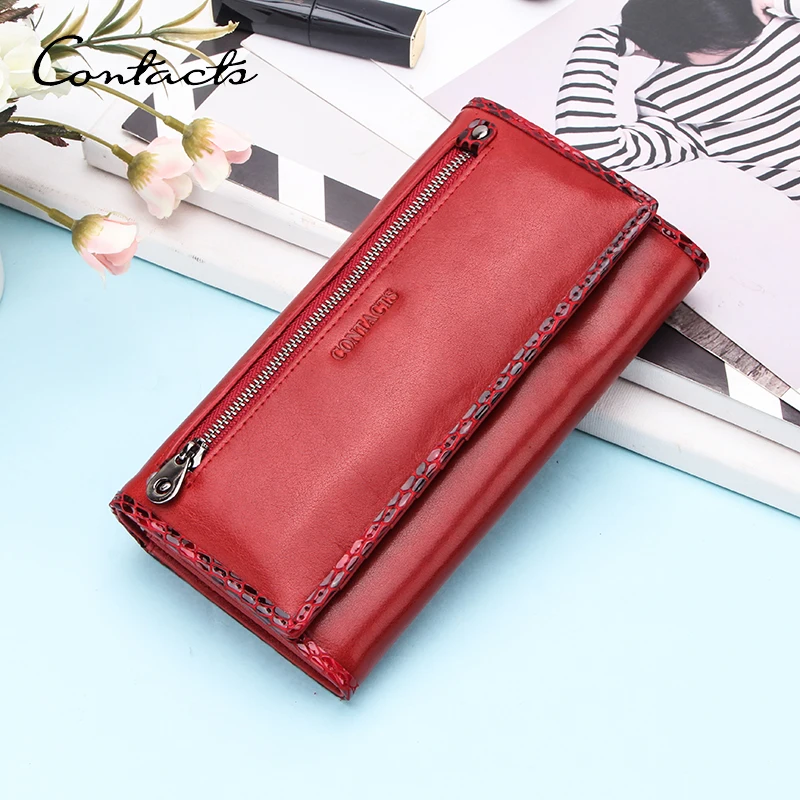 

CONTACT'S Genuine Leather Women Wallet Long Fashion Purse Snake Pattern 2 Styles Big Capacity Phone Bag Coin Pocket Card Holder