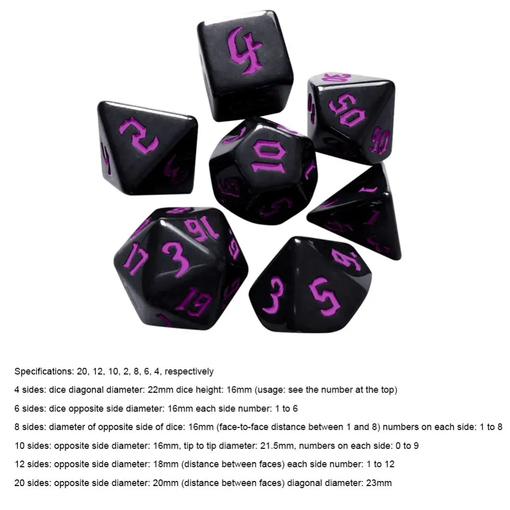 7Pcs/Set Multifaceted Digital Dice Set Acrylic Table Game Opaque Polyhedral Dices for DND Dice Tabletop Role-Playing Game