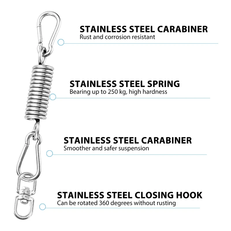Stainless Steel Swivel Mount Chain With Carabiners And Spring, 1000Lbs Capacity For Heavy Bag, Gym Swing, Hammock 2
