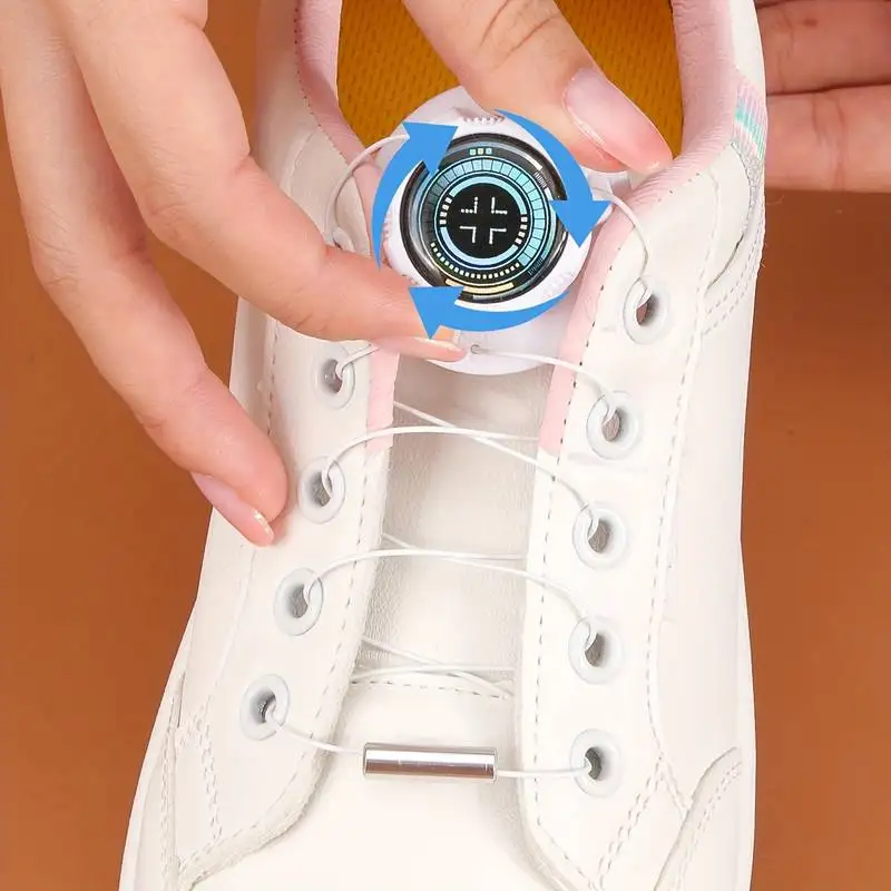 여성용 회전 단추 신발 끈 키트, 묶지 않는 신발끈, 1 쌍