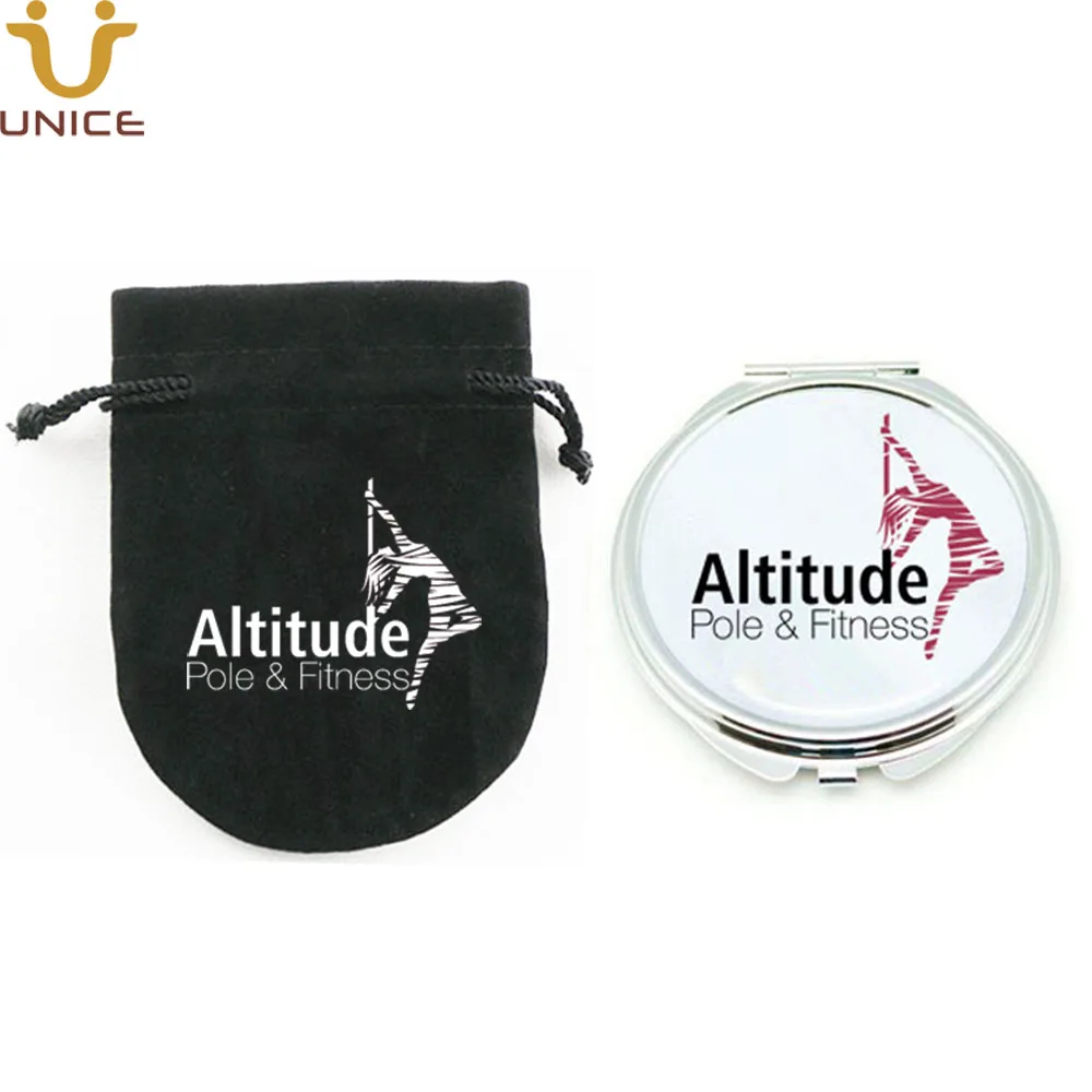 100 PCS Custom Compact Mirror and Customized LOGO Velvet Pouch Pocket Size for Lady Girls Mother's Gifts Makeup Tool