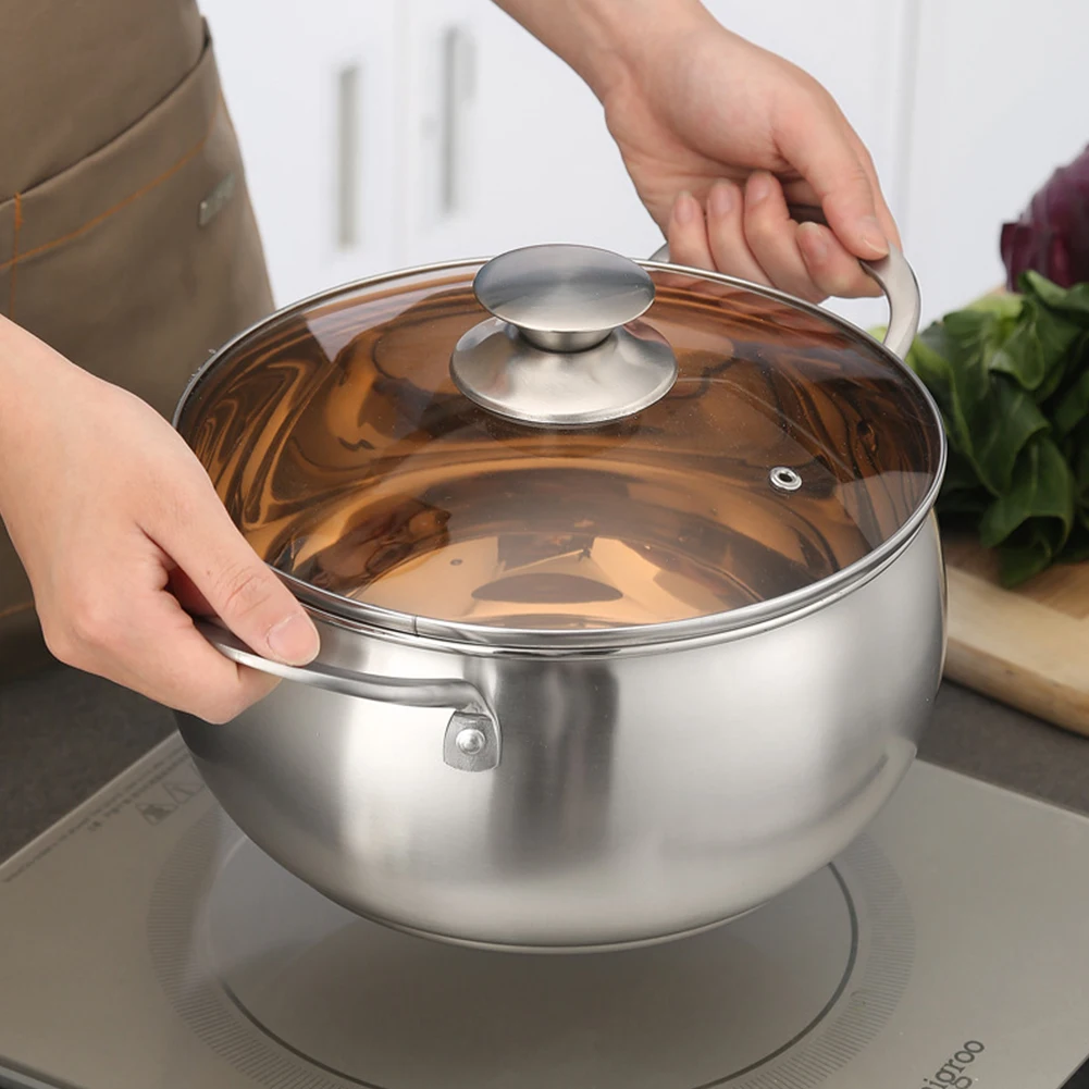 1PcsInductionBaseStainlessSteelSoupPotCookingStewPotWith