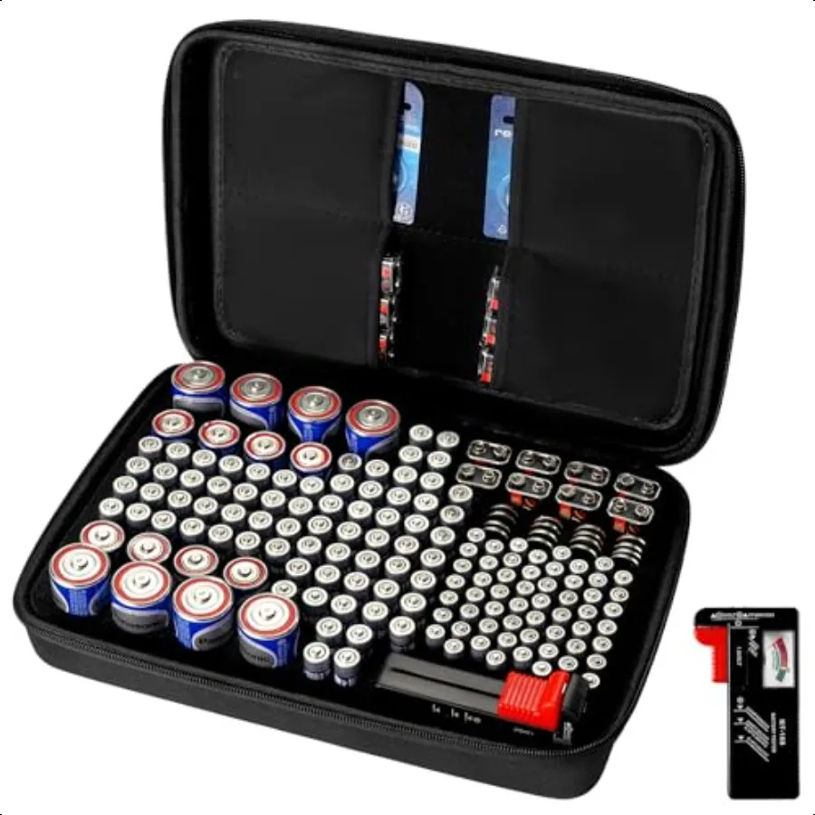 Waterproof Battery Organizer Storage Box with Tester