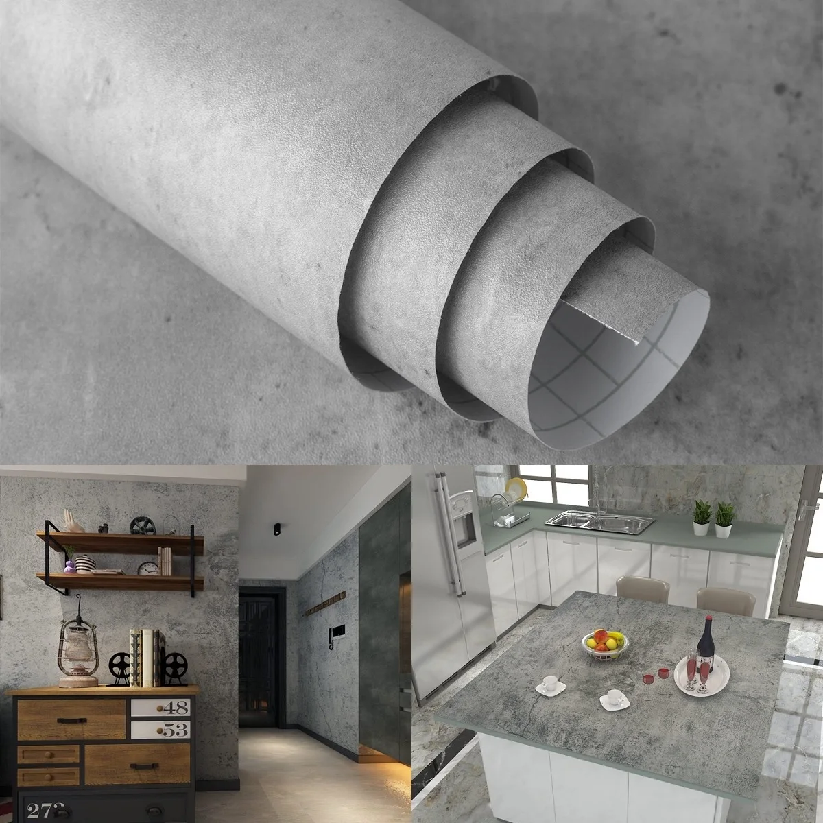 TOTIO Grey 3D Concrete Self Adhesive Wallpaper For Modern Home Decoration Thicken Peel And Stick Wall Paper Room Decor Aesthetic