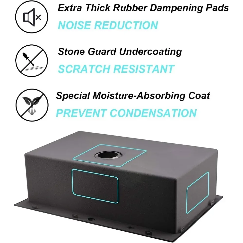 NEW-33″x22″x9″ Drop In Kitchen Sink Black, Top mount SUS304 Stainless Steel Gunmetal Black Sink 18 Gauge Single Bowl, Handmade C