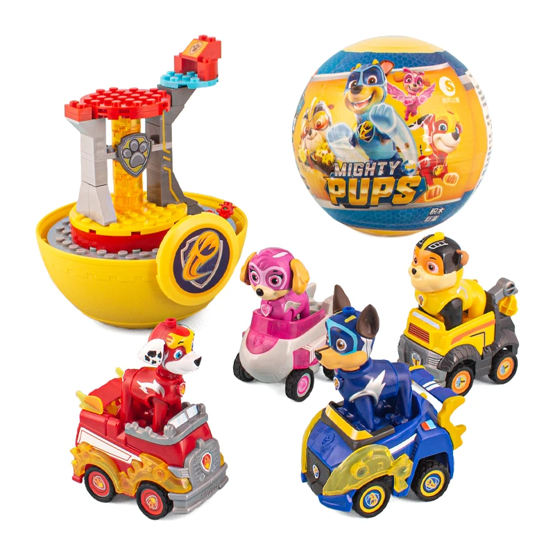 Paw Patrol Building Blocks Toys Anime Figures Marshall Skye Macerie Chase Pullback Car Giant Eggs Regali Per Bambini Gacha Torre Di Guardia