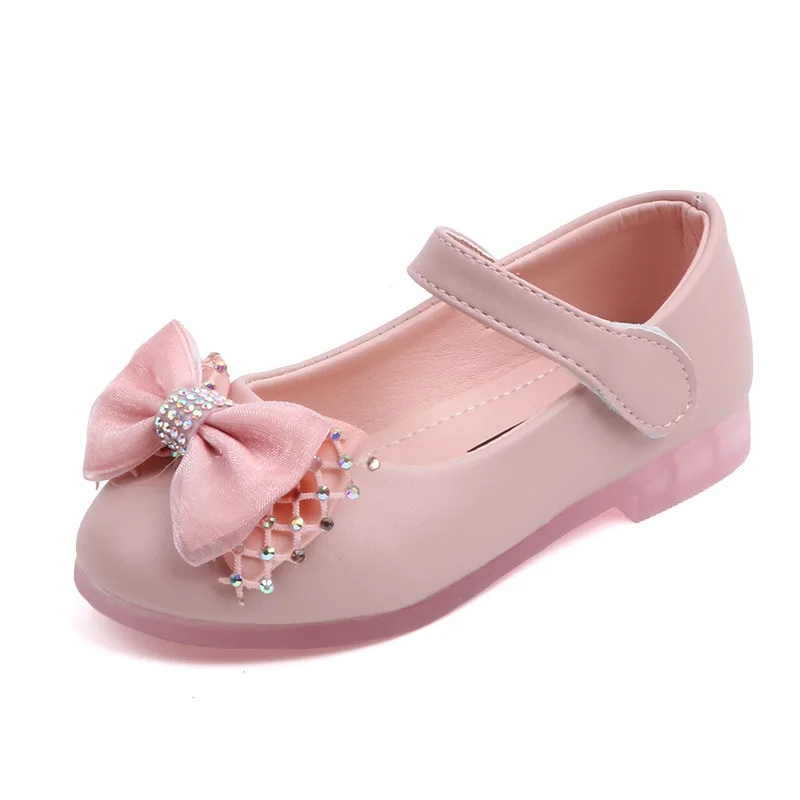 White Leather Shoes Girls Shoes Girls Flats for Girls Kids Wedding Dress Shoes Bow-knot Bowtie Sweet Crystal Children's Leather Flats Toddlers Girls 22-31