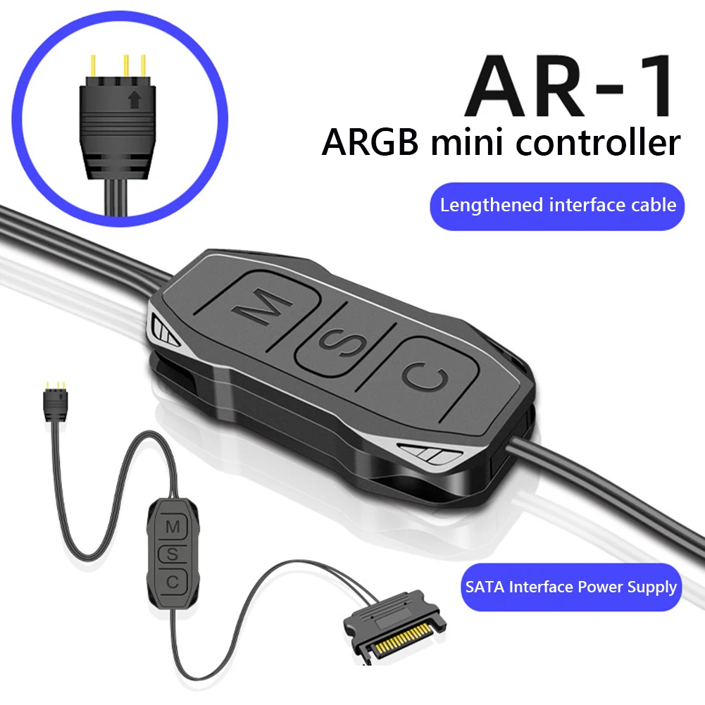 Coolmoon Ar1 Rgb Controller Cabo 5v Pin to Sata Aura Argb Mini Control Hub Supply Rgb Sync Controller Adapter