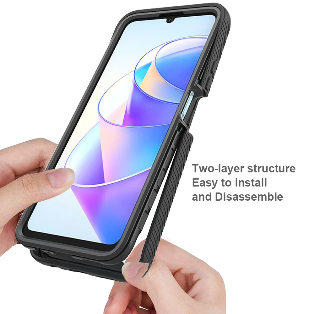 Shockproof Clear Phone Case with Built-in Screen Protector and Rugged TPU Bumper