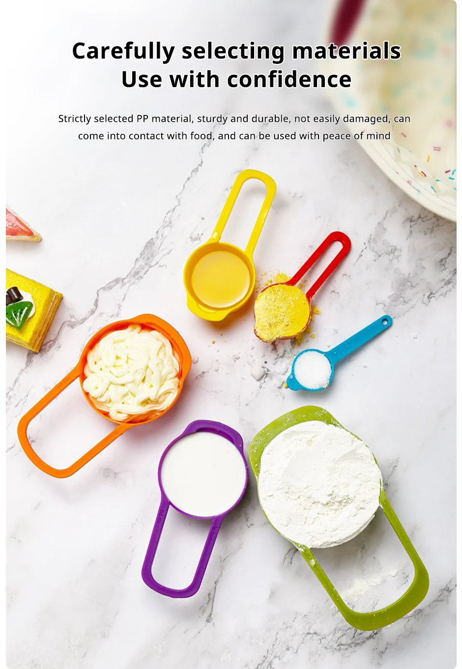Description Picture 3 of itemRainbow Measuring Cup Colored Plastic Flour Measuring Spoon Scale Measuring Spoon Set Baking Accessories Kitchen Tools