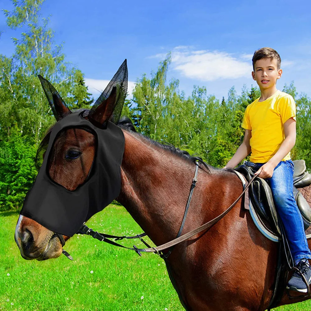 Horse Mask Equestrian Supplies Horse Face Anti-Mosquito Cover Anti-Insect Anti-Fly Horse Mask Face Mesh Fly Protective Cover 6
