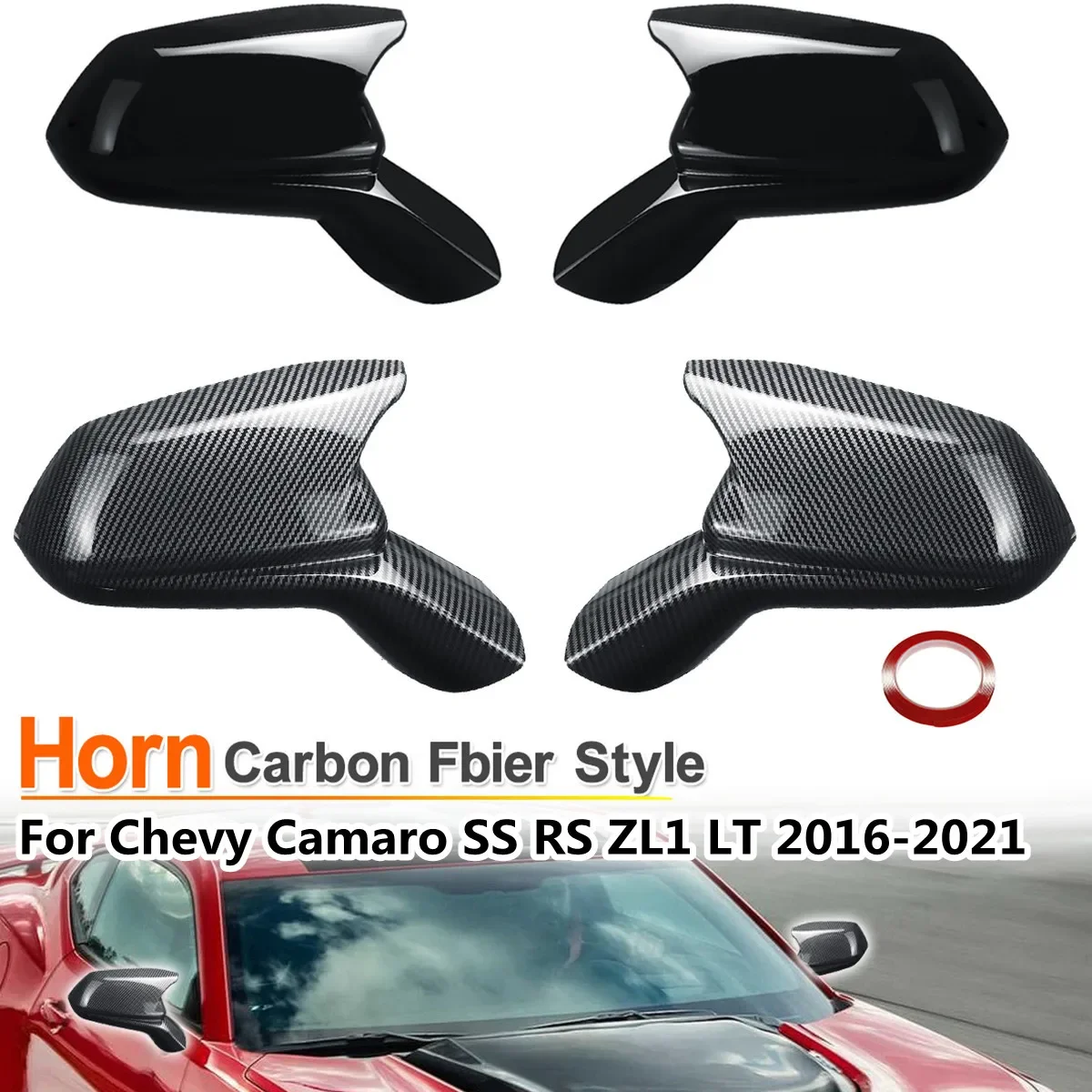 

RM-CAR Pair Car Side Rearview Mirror Cover Caps For Chevy Camaro SS RS ZL1 LT 2016-2021 2022 Side Door Mirror Caps Cover Shell