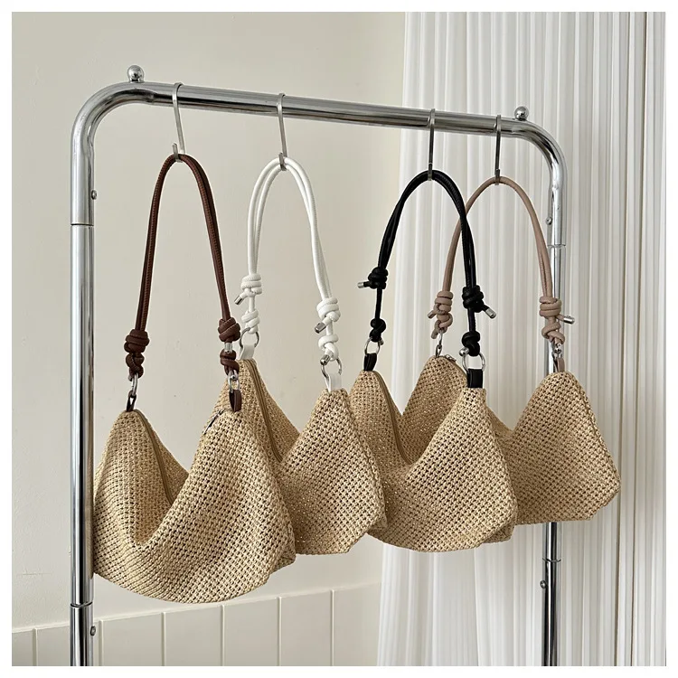 

Boho Minimalist Pull-out Shoulder Straps Design Straw Armpit Bag All-Match Portable Crossbody Bag Women's Classic Purse
