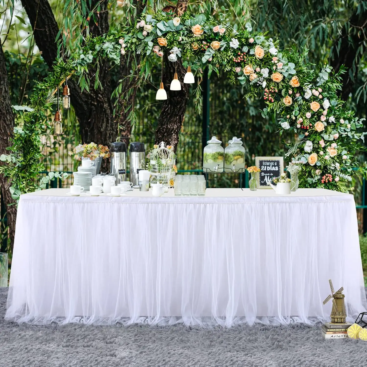 

Скатерть для украшения стола, Полиэстеровая юбка с оборками, для дня рождения, вечеринки, банкета, романтической тематики, вечеринки, свадьбы