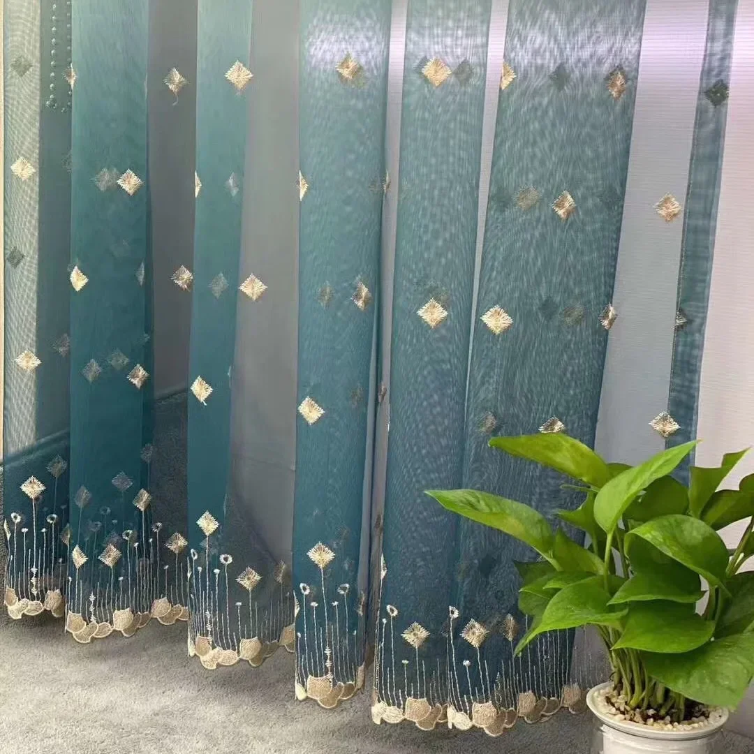 Rod Pocket Style Modern Minimalist European 2025 New 1PC Diamond Grid Printed Embroidered Window Screen 2