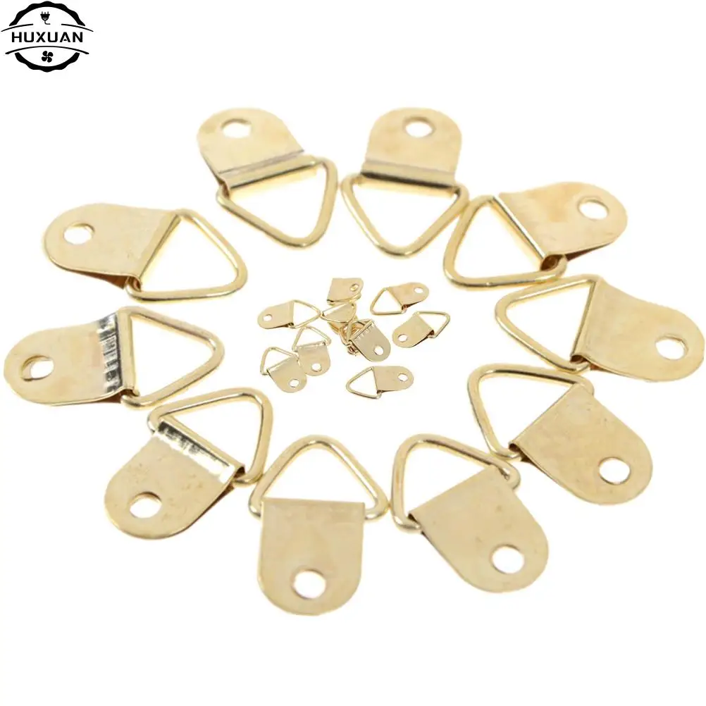 Strong Golden D Rings Decor Picture Frames Hanger Hooks Hanging Triangle Screws Helper 9x20mm 10Pcs picture frame hangers hanging hooks round d ring buckle