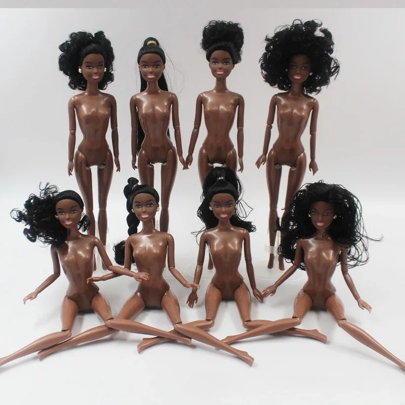 30cm African Doll Reborn Bjd Dolls Accessories Naked Body Joints Movable Black Skin Curly Straight Kid Child Toys for Girls Gift