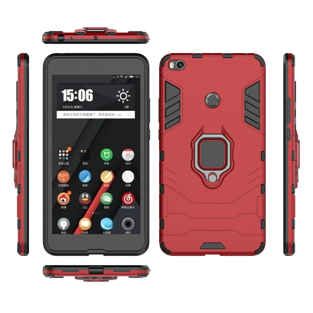 Shockproof Ring Stand Bumper Silicone + PC Phone Back Cover Case