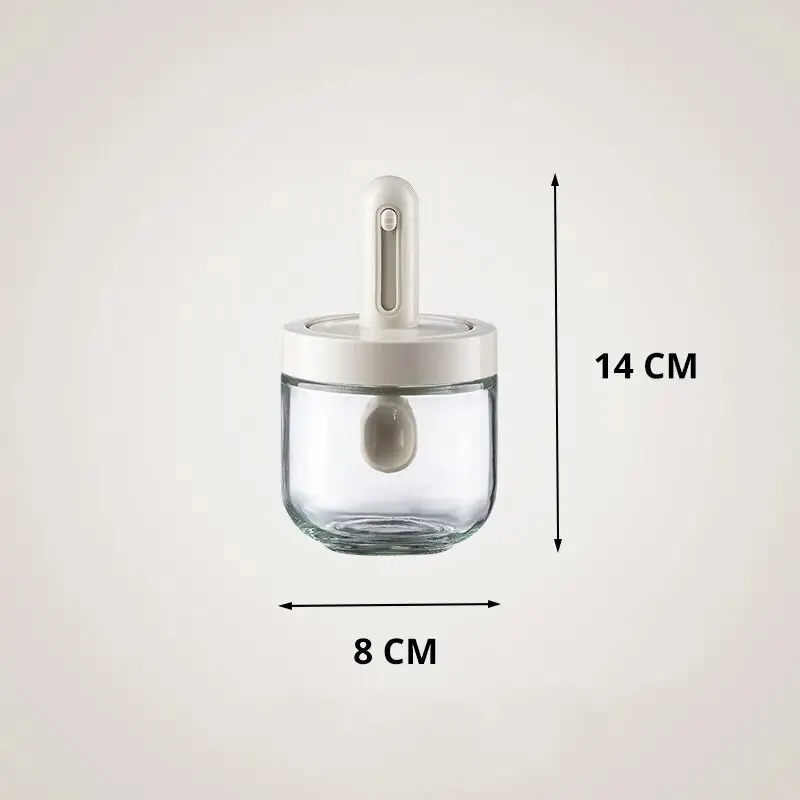 Seasoning Jar Glass With Telescopic Spoon Household Kitchen Salt Storage Leak Proof Moisture-proof