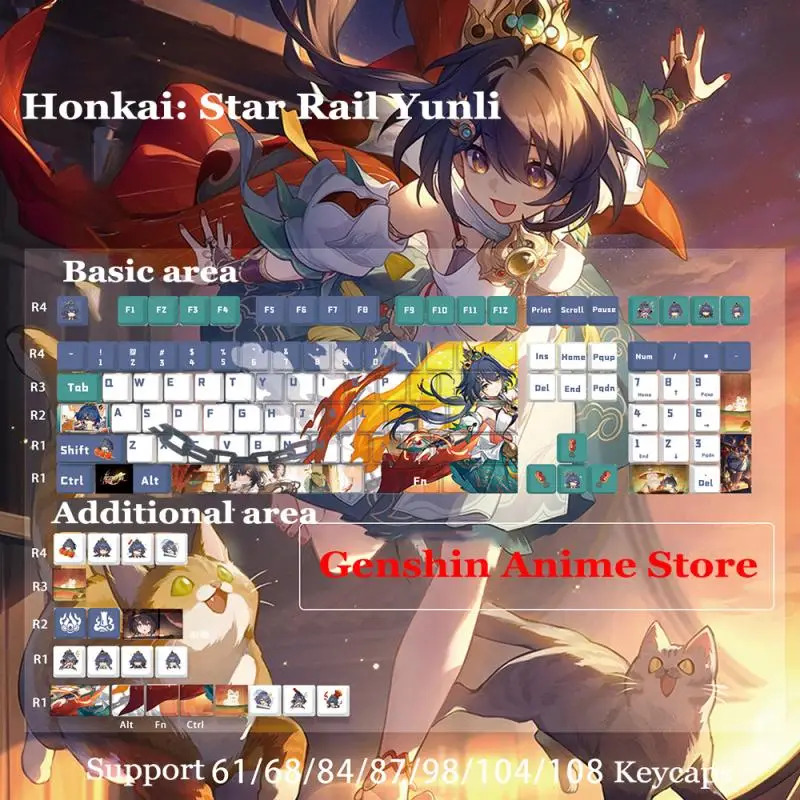 Honkai: Star Rail Yunli PBT 108/128 Tastenkappen Cosplay Requisiten Achse Seite gravierte thermische Sublimation RGB mechanische Tastenkappen – Detail 2