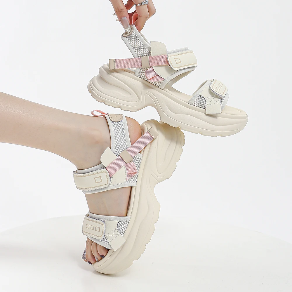 SOMILISS Women Chunky Platform Sandals Microfiber Leather Fabric Outdoor Beach Summer Fashion Causal Sandals