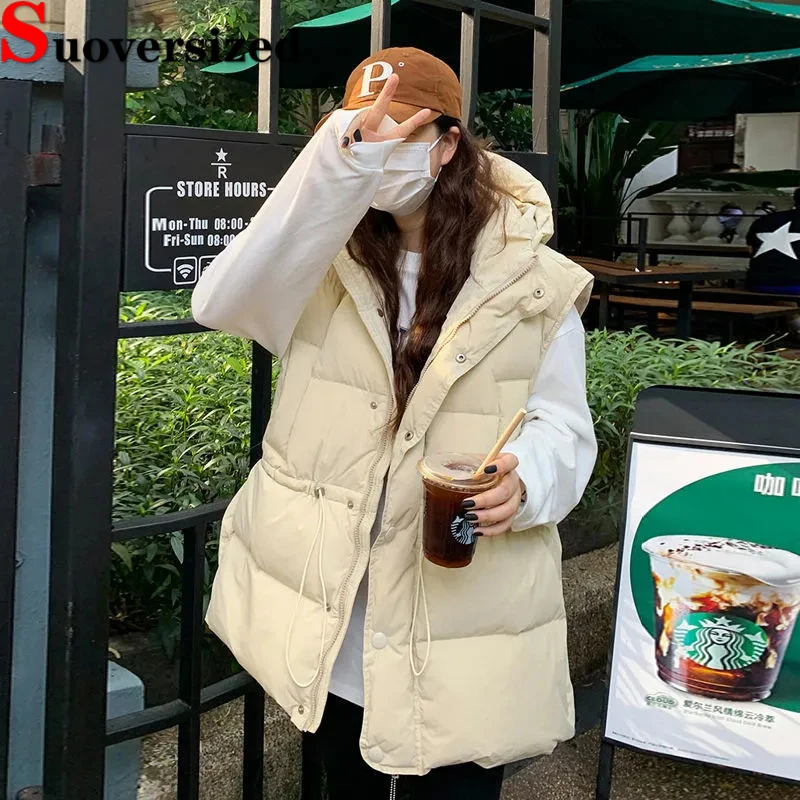 Зимний жилет большого размера 4xl с капюшоном, теплые пышные куртки без рукавов, утепленный пуховик из хлопка, модный жилет халко с регулируемой талией