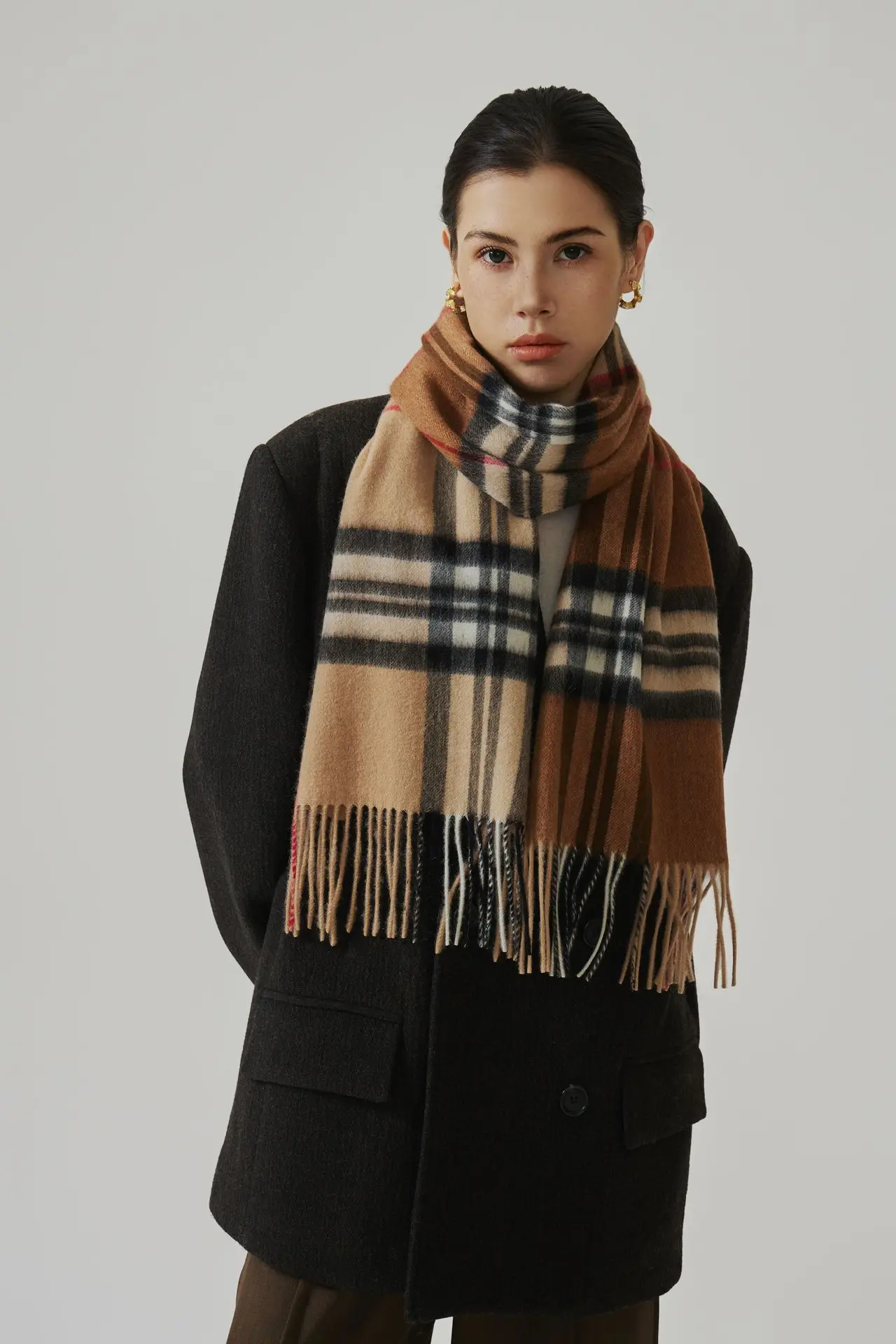 2024 New 100% Wool Scarf Winter Premium Plaid Shawl Versatile Simple Tassel Bib (30 Free Customized Embroidery Logo)