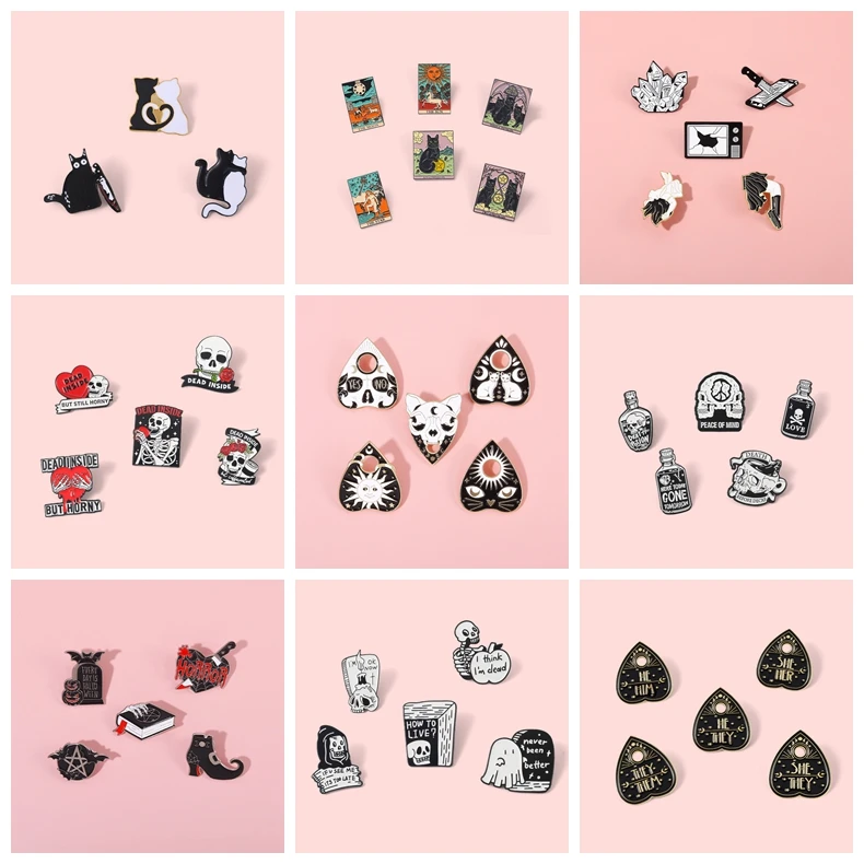 3-5 pezzi/set Retro Punk smalto Pin personalizzato in bianco e nero gotico scheletro spilla distintivo di Halloween risvolto gioielli per il miglior amico